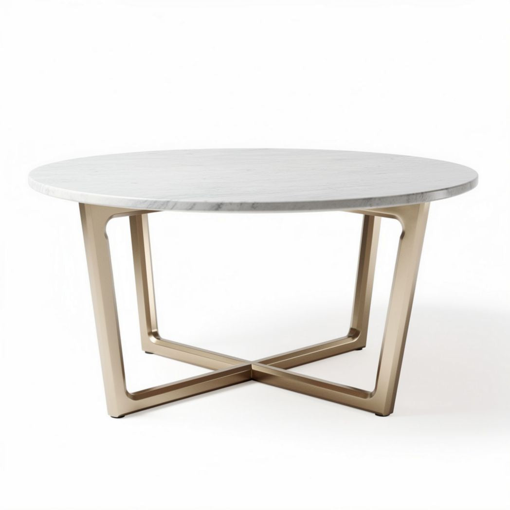 Tavolo rotondo in marmo con base in metallo per sala da pranzo – 120 x 120 x 75 cm