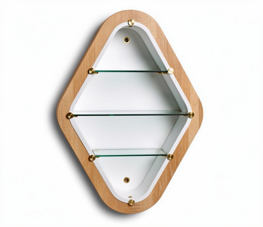 Mensola da parete in legno e vetro per esposizione di oggetti – 30 x 20 x 5 cm